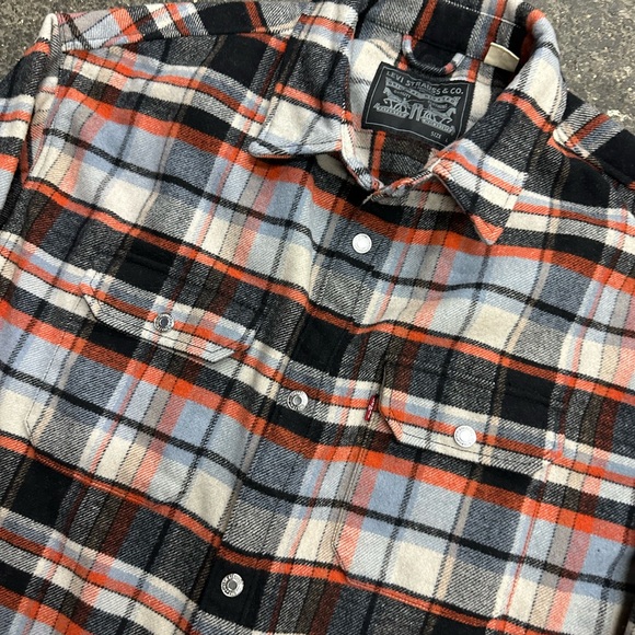 Levi’s Wool Plaid Shacket Mens Large Red Blue Outdoor Hunting Flannel Jacket - Picture 3 of 11